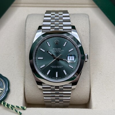 Rolex Datejust 41 NEW 2026 Green Index Dial Stainless Steel Smooth Bezel Jubliee