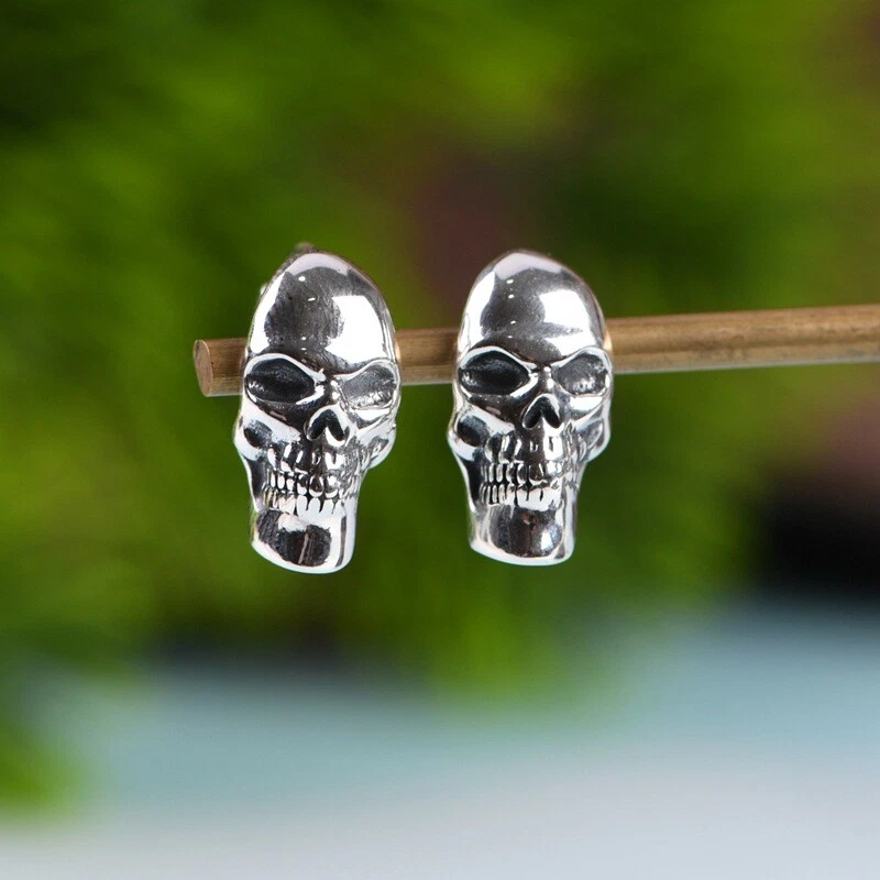 S925 Sterling Silver SKULL Huggie Hoop Earrings Gothic Biker Mens Womens PAIR 8g - Image 4 of 4