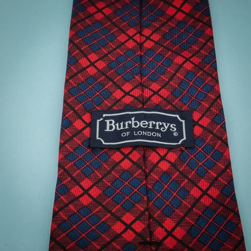 Burberrys Designer Silk Red Blue Plaid Print 4 Inches Classic Tie Necktie - Picture 2 of 5