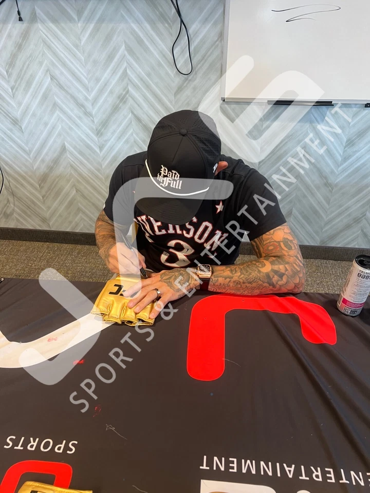 Dustin Poirier autographed inscribed gold glove UFC JSA COA The Diamond - Image 2 of 2