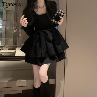 Dresses Women Ball Gown Bow Lovely Design Solid Korean Style  Mini Square Collar