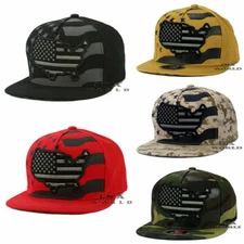 USA AMERICAN Flag Hat Stars Stripes Map Snapback Flat Bill Cotton Baseball Cap