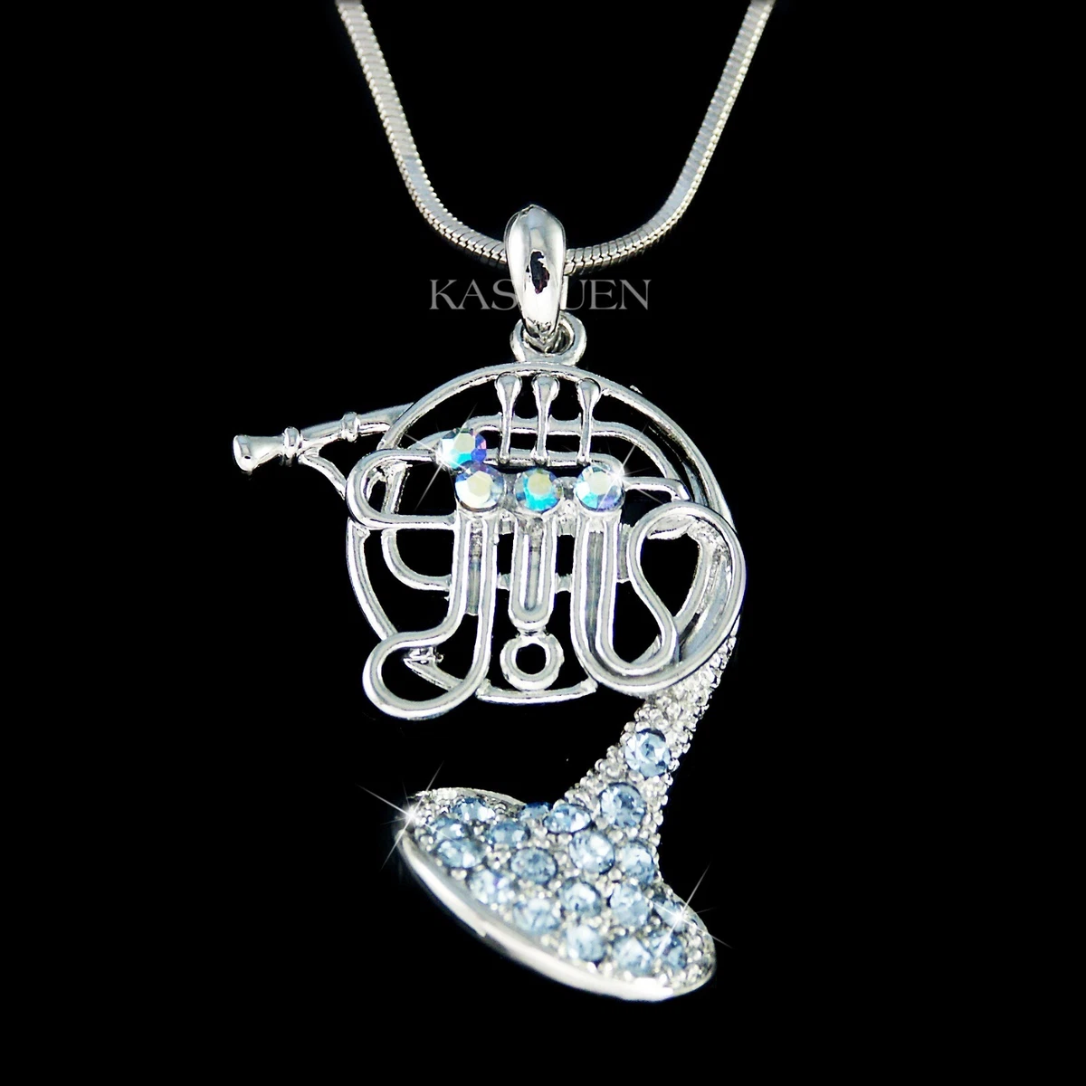 Blue french shop horn necklace