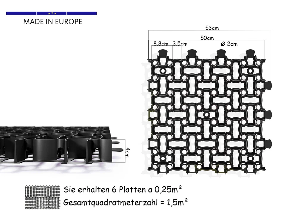 6x Rasengitter 50x50cm schwarz Kies Waben Rasen Steine Paddock Platten Matten - Bild 3 von 4