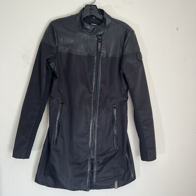 Rudsak Womens Leather Trim Trench Coat Jacket Black Full Zip