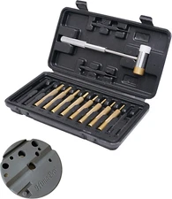 Punch Set and Hammer with Bench Block,Universal Bench Block and Hammer and Punch