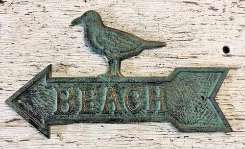 Strandschild Plakette Pfeilform mit Seevogel Seevogel aus Gusseisen Metall