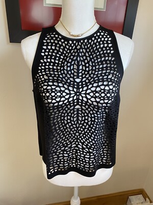 Intermix Black Laser Cut Out Exposed Shoulder Top Size Medium Retail $230