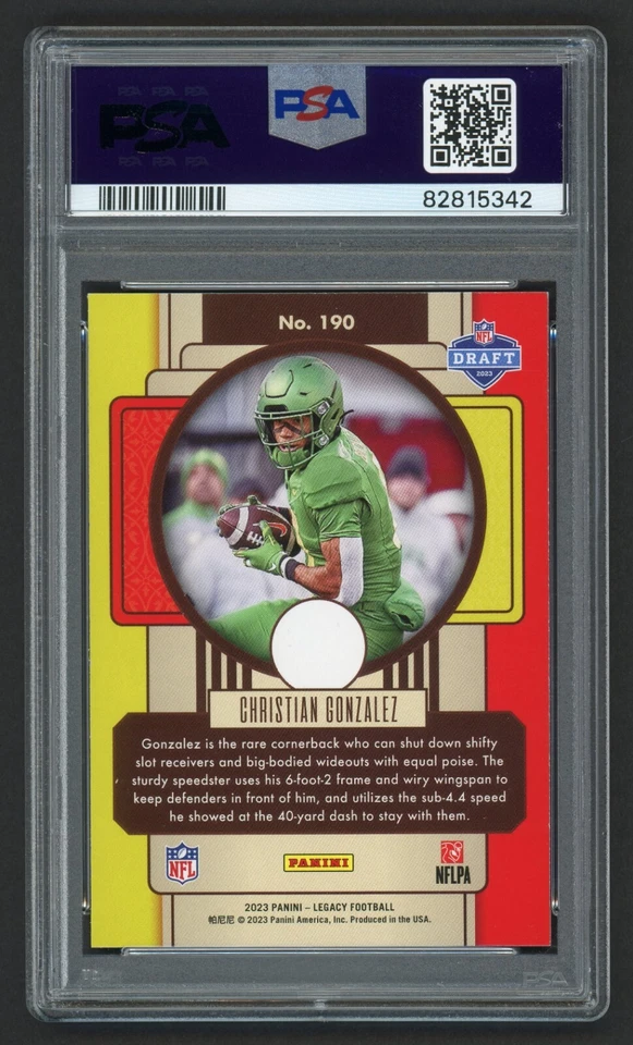 2023 PANINI LEGACY CHRISTIAN GONZALEZ #190 PATRIOTS ROOKIE RC PSA 9 MINT - Image 2 of 2