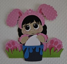 Easter Bunny Girl Sitting Black Hair. Scrapbook, Card Making Paper Piecing