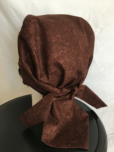 Face cover and Hat Medical Scrub Nurse Chef Scrub Bandana Brown Hand Made in USA - Picture 5 of 5