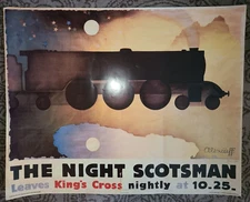 Vtg "The Night Scotsman" train poster, London & North Eastern Railway