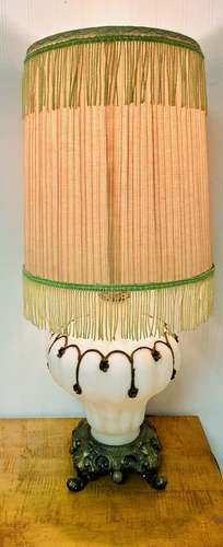 Vntg Hollywood Regency Raised Gold 3way Table Lamp Iridescent W Shade Home Decor