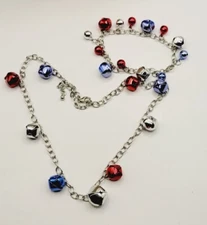 Jingle Bell Necklace & Bracelet Red Blue Silver tone Set of 2 Christmas Jewelry
