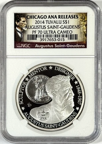 2014 Tuvalu Proof Silver Augustus Saint-Gaudens PF70UC NGC - CHICAGO ANA RELEASE
