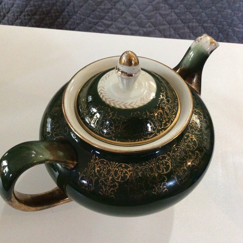 Homer Laughlin Lady Greenbriar Teapot 22K Gold Trim USA Vintage W/sugar,creamer - Picture 2 of 13