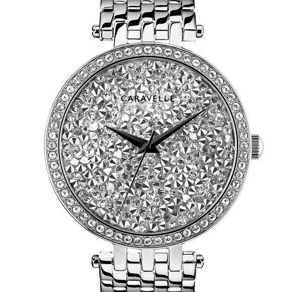 CARAVELLE BY BULOVA Clear Crystal Silver Stainless Watch NEW AMAZING GIFT
