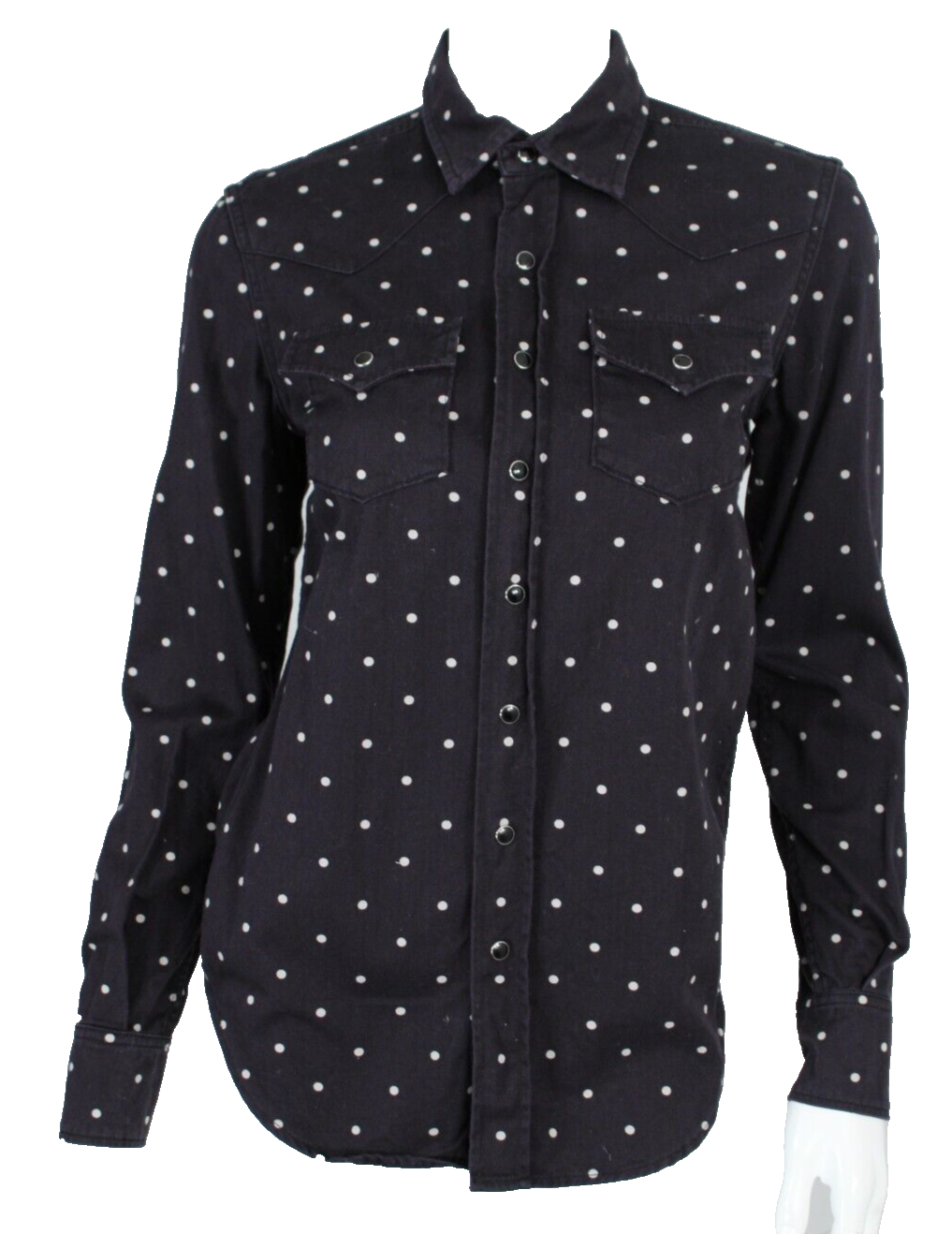 Camicia SAINT LAURENT 2021 blu e bianca a pois cotone western fronte a scatto S