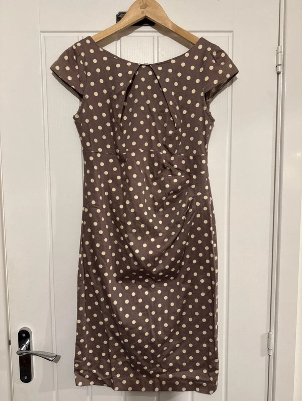 Vestido Lápiz Dorothy Perkins Estilo Años 50 Polkadot Ajustado Algodón Blanco Taupe 10