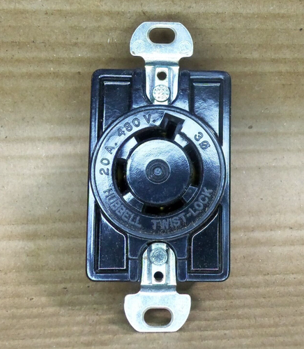 NEW HUBBELL 2430 20A 480V TWIST-LOCK RECEPTACLE 3 PHASE 3 POLE 4 WIRE GROUNDING - Picture 2 of 4