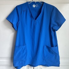 Adar Scrub Top Womens Large Addition Collection Blue Short Sleeve