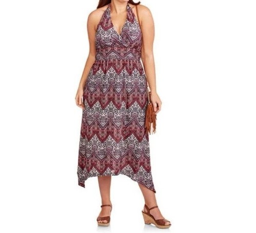 French Laundry dress Womens XL pink orange paisley chevron halter midi Resort