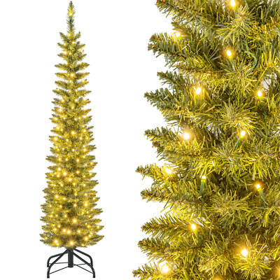 5 FT Pre-Lit Pencil Christmas Tree with 150 LED Lights & 296 Branch Tips Party