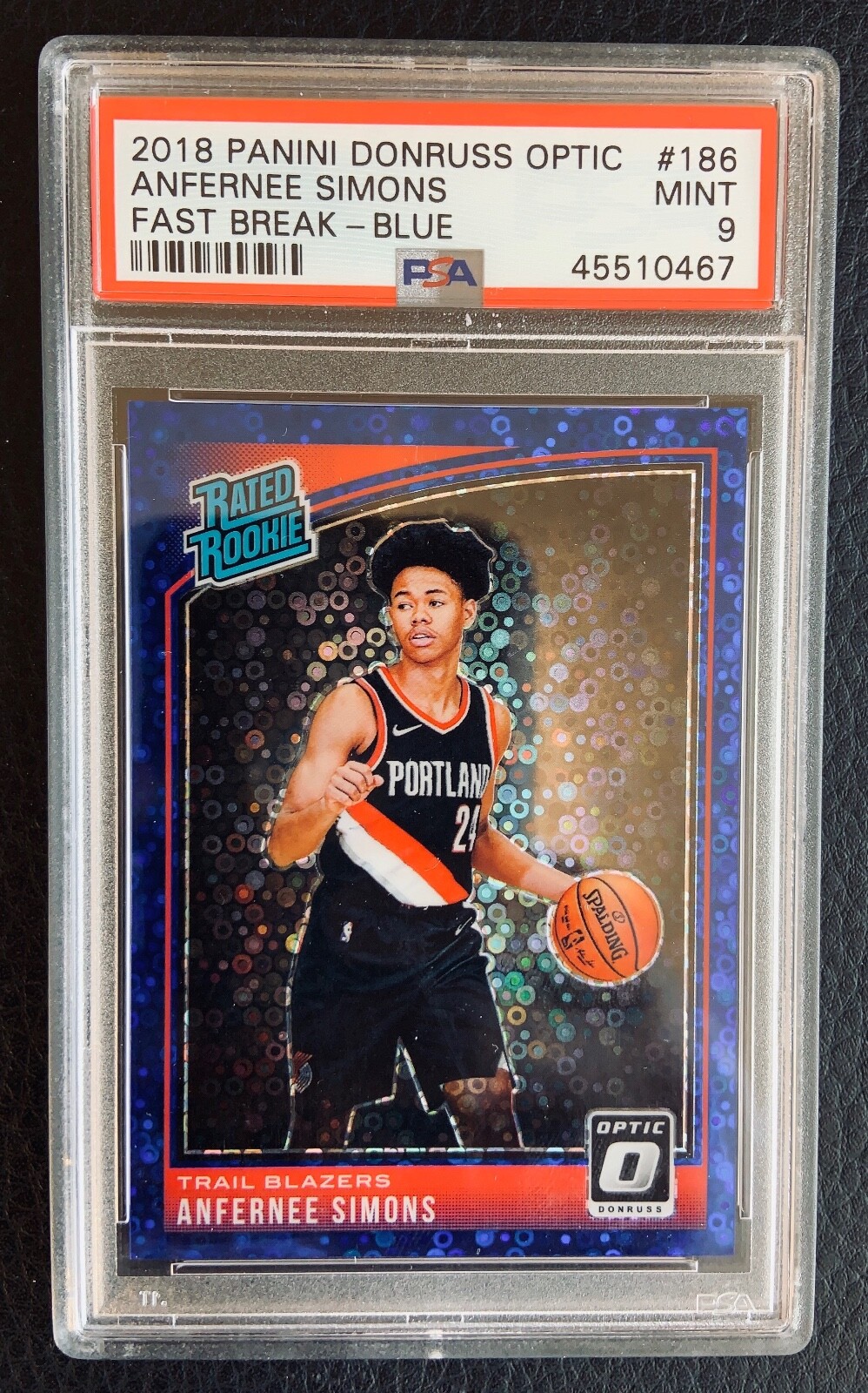#/50 Anfernee Simons PSA 9 MINT 2018-19 Panini Optic Fast Break Blue RC #186