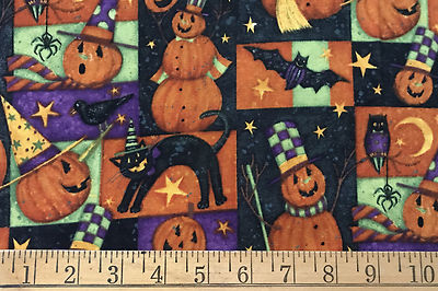 Halloween cotton Pumpkin Patch 43 x 36 Jack o Lantern spider bat unwashed  F117