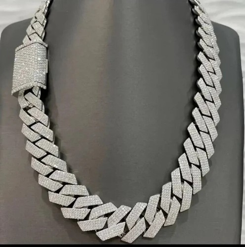 18MM Round-Cut 4 Row Lab-Created Diamond Cuban Link Necklaces 14k White Gold FN