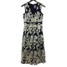 Vince Camuto Size 2 Sequins Appliqué Sheath Midi Dress Black Gold