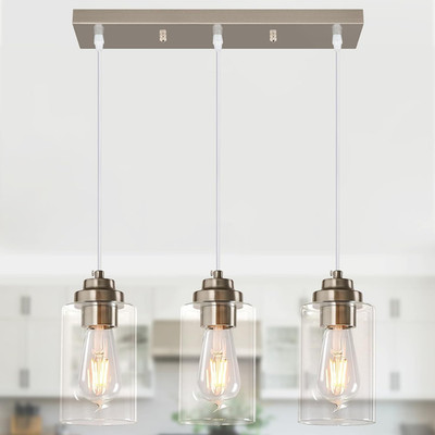 Industrial 3-Light Pendant Light with Seeded Glass for Kitchen & Dining Room
