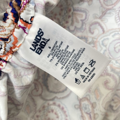 Lands End Size 6 Retro Mocha Paisley V Neck Ruched Ties Tankini Double Straps - Picture 11 of 14