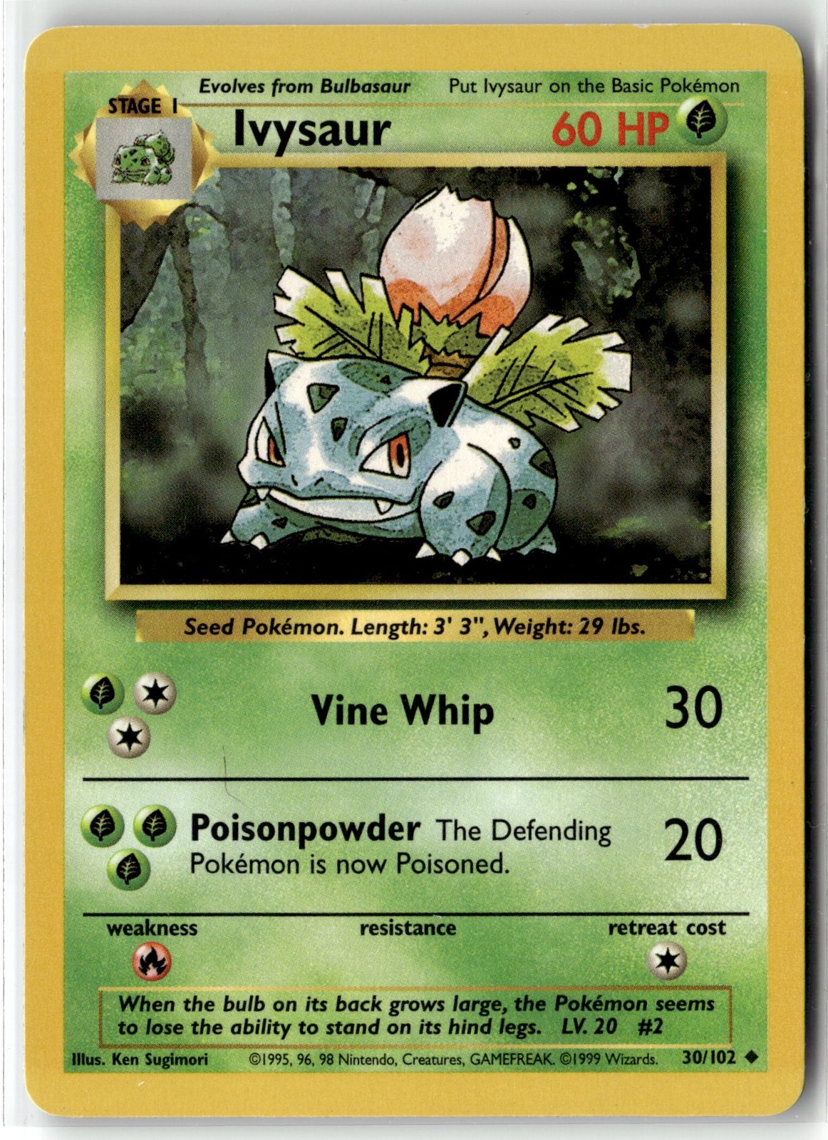 Ivysaur ⭐️ 30/102 Uncommon Base Set 1999 Pokemon LP