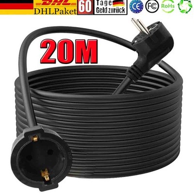 Verlängerungskabel Stromkabel 20m Garten Kabel Verlängerung IP44 Schwarz