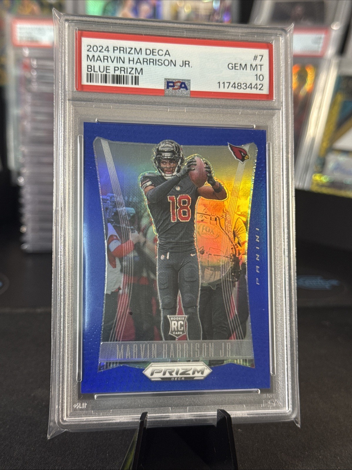 2024 Panini Prizm Deca Blue Prizm #7 Marvin Harrison Jr. /149 PSA 10