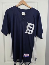 Jersey Majestic Detroit Tigers azul y blanco laterales de malla mediana