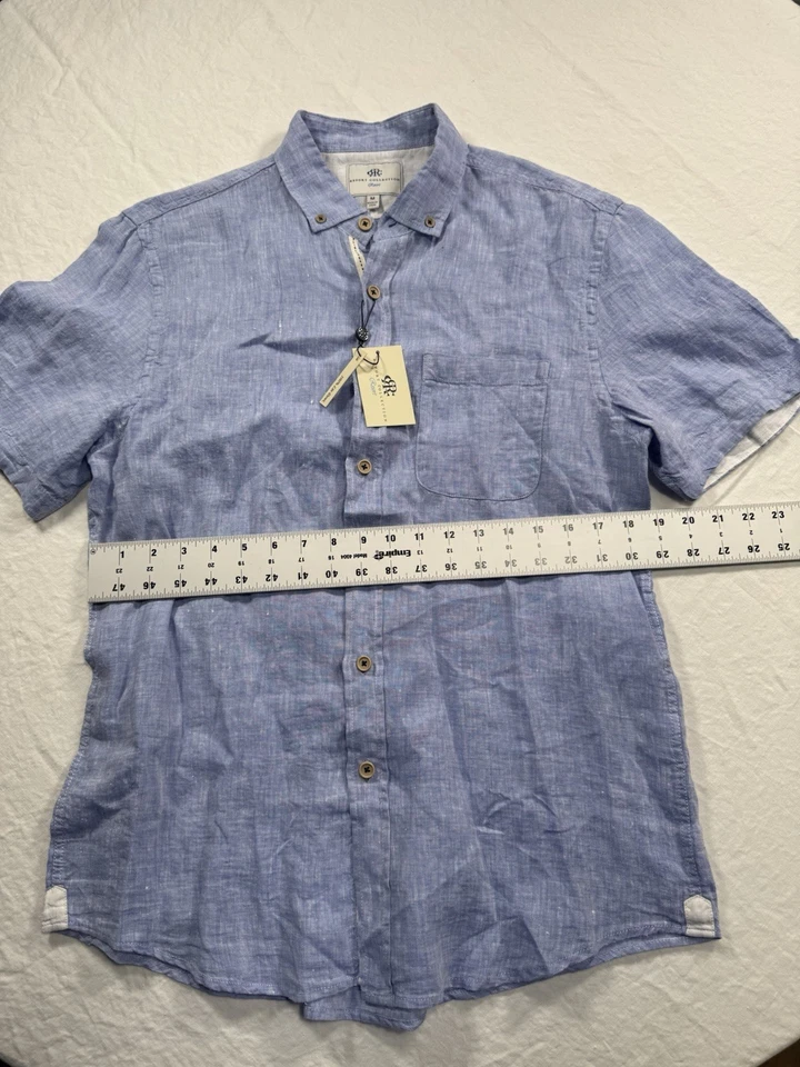 Report Collection Resort Soft Linen Short Sleeve Blue Button Down Shirt Medium  - Image 3 of 3