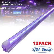 12Pack Linkable 4 Foot 40W UV LED Blacklight Bar T8 Integrated Single Fixture