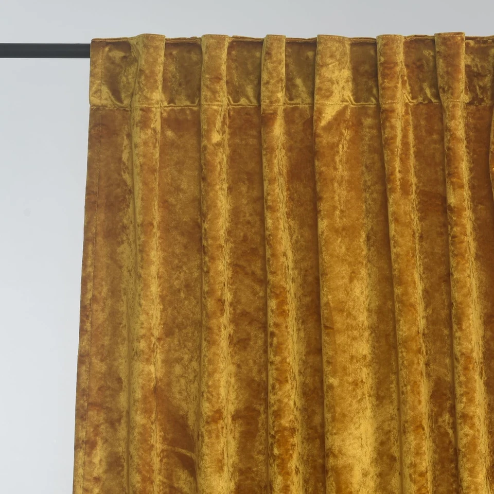 Lux Cortinas Terciopelo Triturado Dorado Cálido 2 52"W x 96"L (Pack de 2), Foto 2 de 4