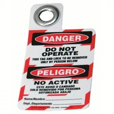 Lot of 25 BRADY 105724 Danger Bilingual Tag,3 x 2 In,Met,3/8 In 15Y640