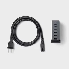 6-Port Charging Hub Vertical 2C + 4A - heyday Black Saffiano