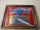 Vintage Budweiser Lager Beer Bar Mirror Wood Frame Anheuser Busch Sign Pub