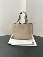 Prada Dynamique Vitello Daino Soft Tote Bag Sabbia AUTH EUC DDP