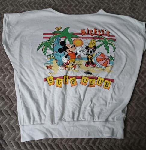 Maglione senza maniche Topolino Surf Club vintage camicia bianca grande Minnie Beach Puffy