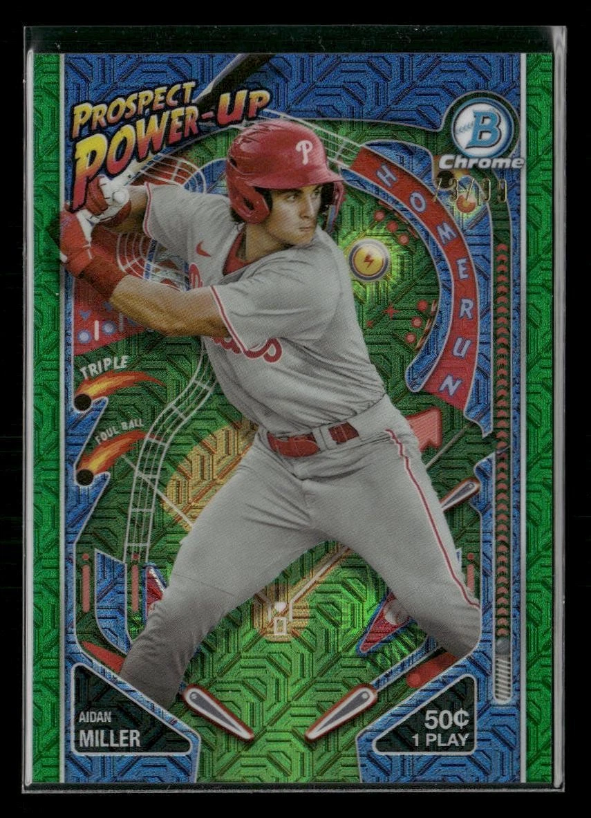 2024 Bowman #PP-18 Aidan Miller Prospect Power-Up Mojo Green Refractors #/99