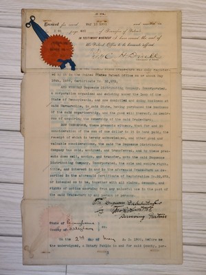 1900 Duquesne Dist Co Red Raven Trademark Patent Seal Signed Theodore Hostetter 