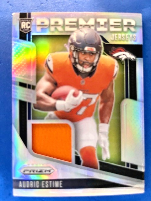Audric Estime 2024 Panini Prizm Premier Jerseys PATCH Silver Prizm RC - Broncos