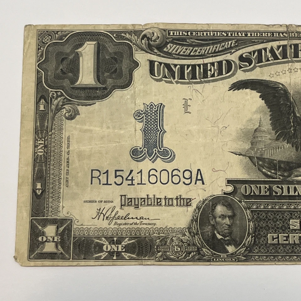 1899 $1 BLACK EAGLE SILVER CERTIFICATE LARGE BANKNOTE - Image 3 of 4