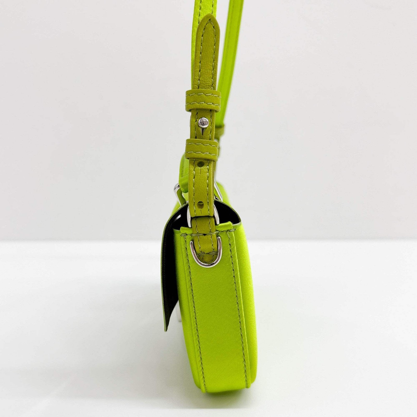 FENDI Mini Baguette Green Satin Two Way Bag thumbnail 5